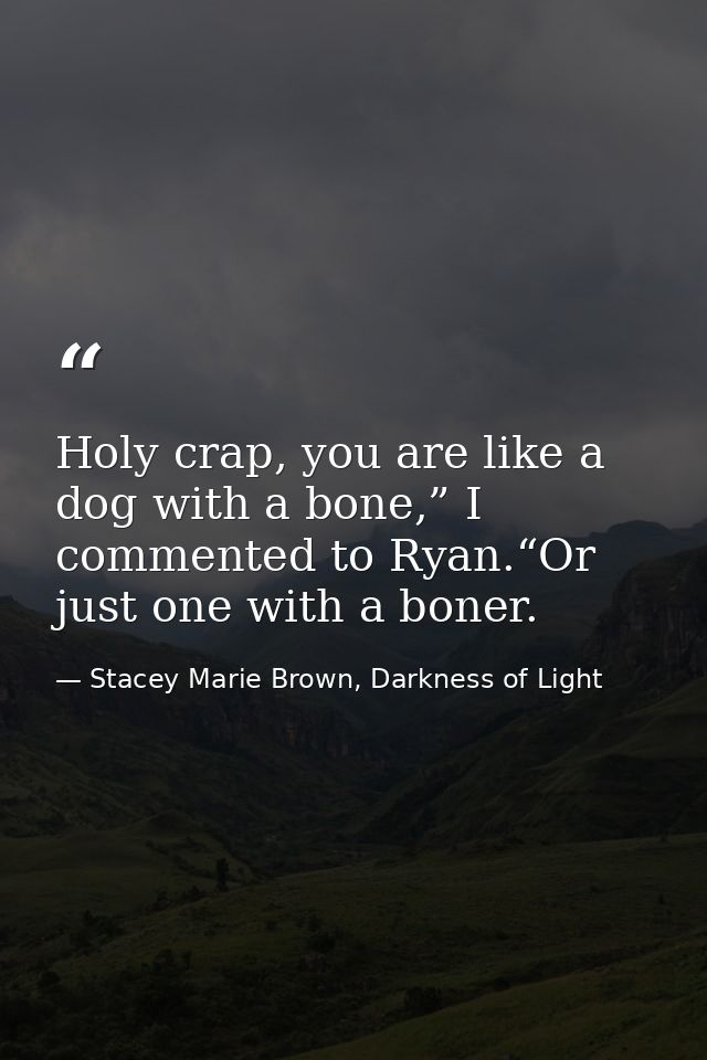Holy crap, you are like a dog with a bone,” I commented to Ryan.“Or just one with a boner. — Stacey Marie Brown, Darkness of Light