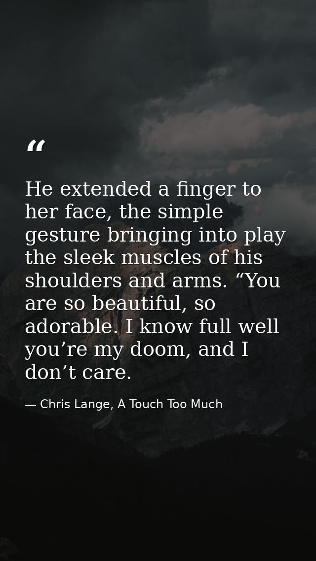 He extended a finger to her face, the simple gesture bringing into play the sleek muscles of his shoulders and arms. “Yo — Chris Lange, A Touch Too Much