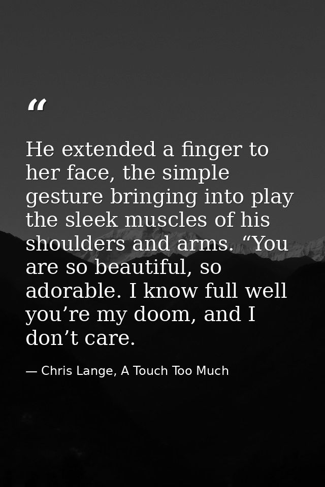 He extended a finger to her face, the simple gesture bringing into play the sleek muscles of his shoulders and arms. “Yo — Chris Lange, A Touch Too Much
