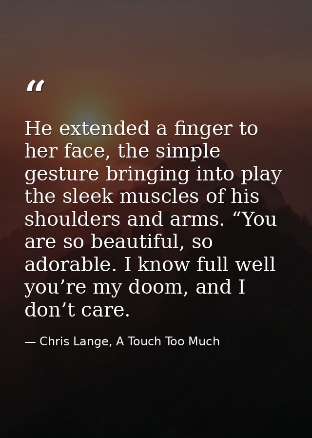 He extended a finger to her face, the simple gesture bringing into play the sleek muscles of his shoulders and arms. “Yo — Chris Lange, A Touch Too Much