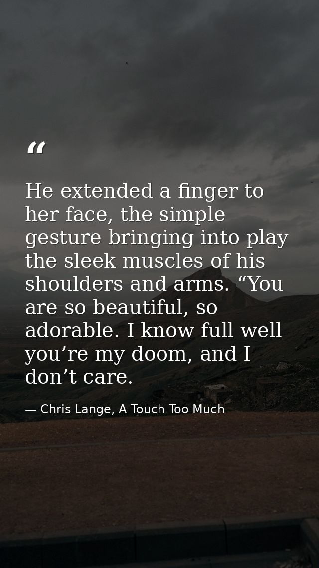 He extended a finger to her face, the simple gesture bringing into play the sleek muscles of his shoulders and arms. “Yo — Chris Lange, A Touch Too Much