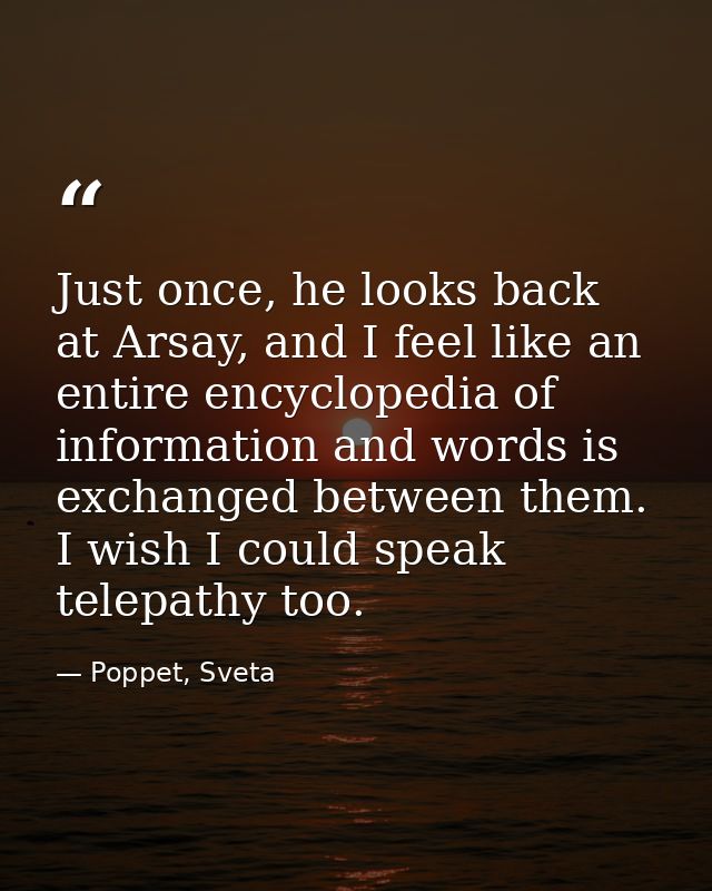 Just once, he looks back at Arsay, and I feel like an entire encyclopedia of information and words is exchanged between  — Poppet, Sveta