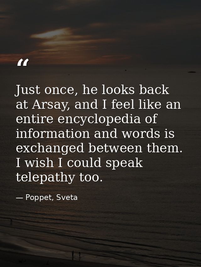 Just once, he looks back at Arsay, and I feel like an entire encyclopedia of information and words is exchanged between  — Poppet, Sveta