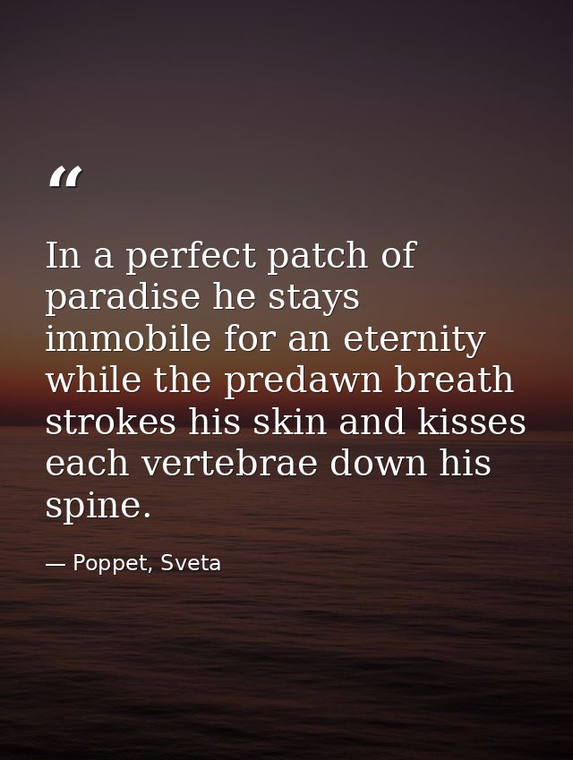 In a perfect patch of paradise he stays immobile for an eternity while the predawn breath strokes his skin and kisses ea — Poppet, Sveta