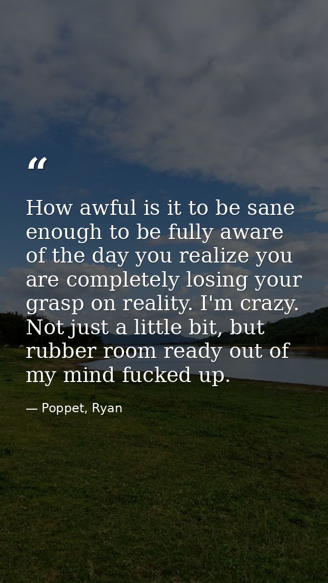How awful is it to be sane enough to be fully aware of the day you realize you are completely losing your grasp on reali — Poppet, Ryan