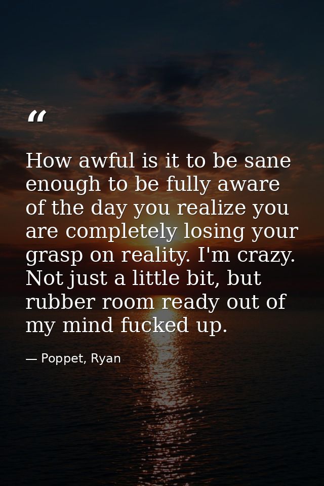 How awful is it to be sane enough to be fully aware of the day you realize you are completely losing your grasp on reali — Poppet, Ryan