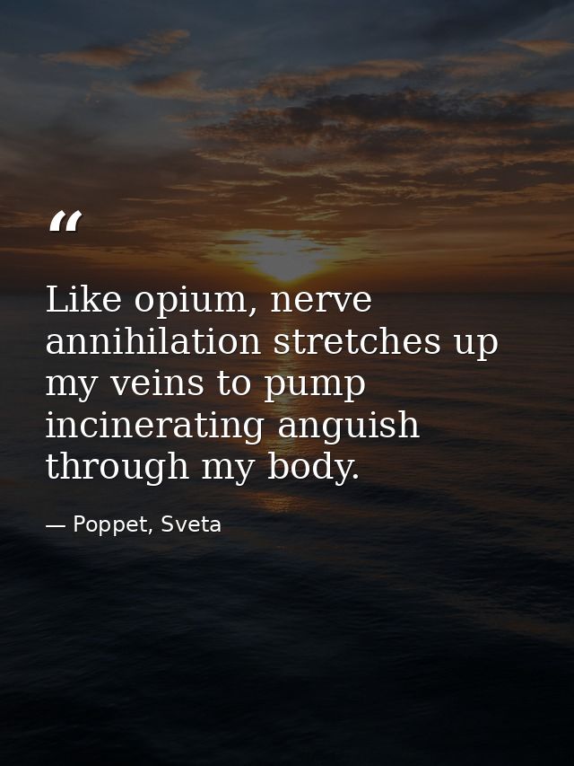 Like opium, nerve annihilation stretches up my veins to pump incinerating anguish through my body. — Poppet, Sveta