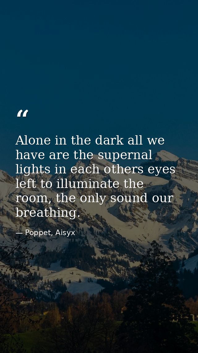 Alone in the dark all we have are the supernal lights in each others eyes left to illuminate the room, the only sound ou — Poppet, Aisyx