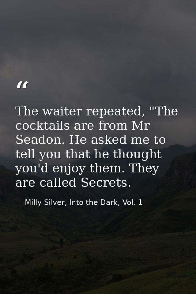 The waiter repeated, "The cocktails are from Mr Seadon. He asked me to tell you that he thought you'd enjoy them. They a — Milly Silver, Into the Dark, Vol. 1