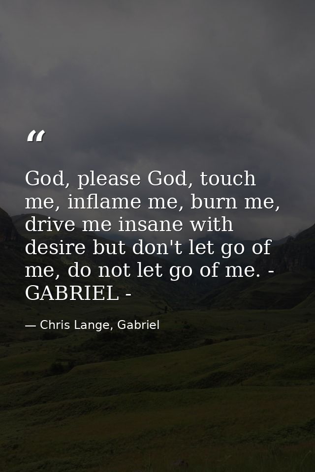 God, please God, touch me, inflame me, burn me, drive me insane with desire but don't let go of me, do not let go of me. — Chris Lange, Gabriel