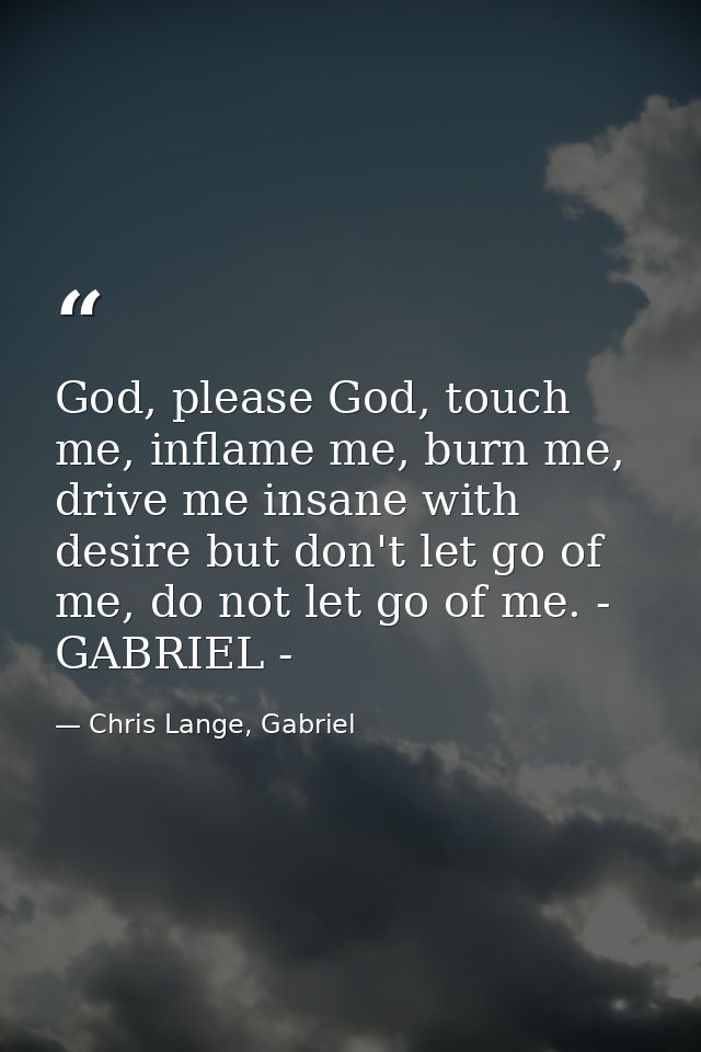 God, please God, touch me, inflame me, burn me, drive me insane with desire but don't let go of me, do not let go of me. — Chris Lange, Gabriel