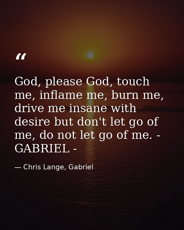 God, please God, touch me, inflame me, burn me, drive me insane with desire but don't let go of me, do not let go of me. — Chris Lange, Gabriel
