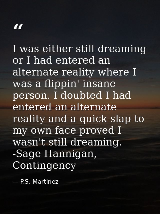 I was either still dreaming or I had entered an alternate reality where I was a flippin' insane person. I doubted I had  — P.S. Martinez