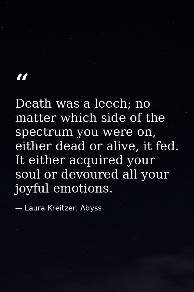 Death was a leech; no matter which side of the spectrum you were on, either dead or alive, it fed. It either acquired yo — Laura Kreitzer, Abyss