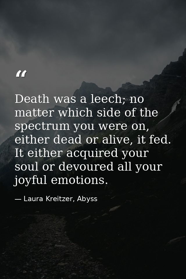 Death was a leech; no matter which side of the spectrum you were on, either dead or alive, it fed. It either acquired yo — Laura Kreitzer, Abyss