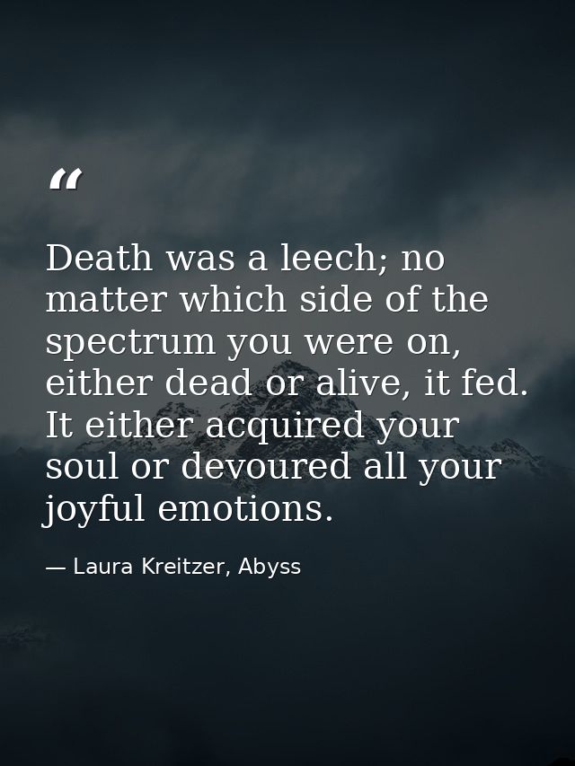 Death was a leech; no matter which side of the spectrum you were on, either dead or alive, it fed. It either acquired yo — Laura Kreitzer, Abyss