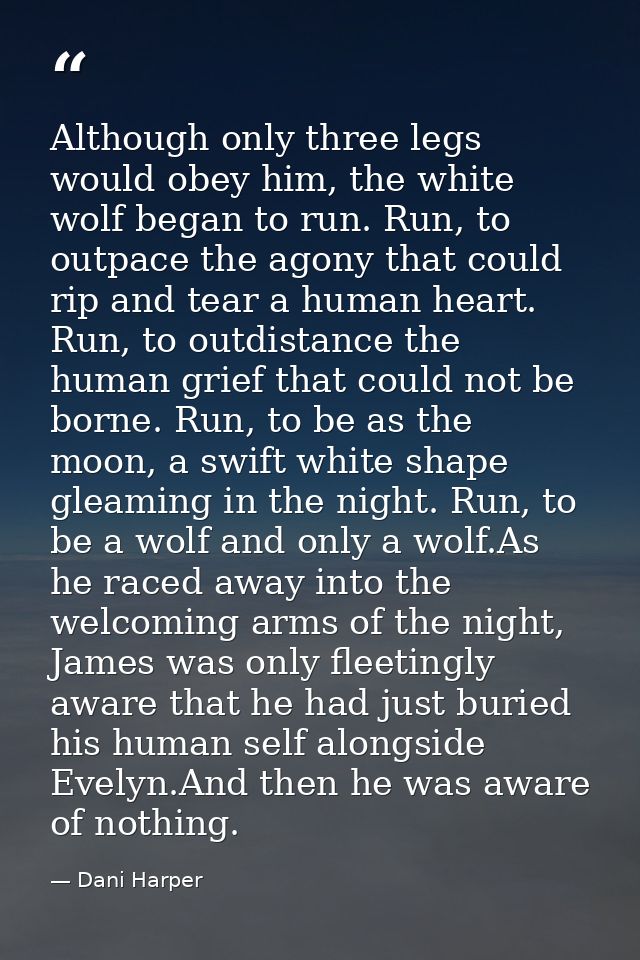Although only three legs would obey him, the white wolf began to run. Run, to outpace the agony that could rip and tear  — Dani Harper