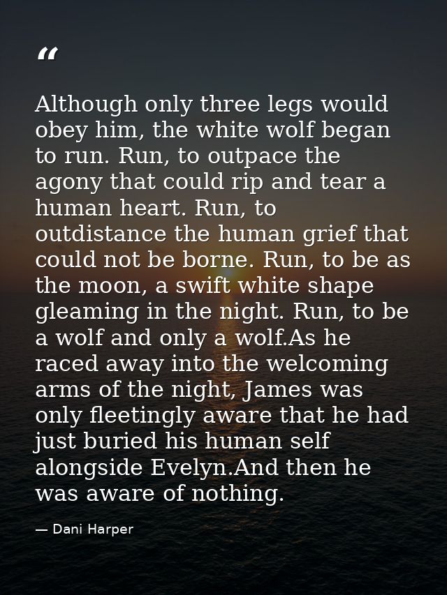 Although only three legs would obey him, the white wolf began to run. Run, to outpace the agony that could rip and tear  — Dani Harper