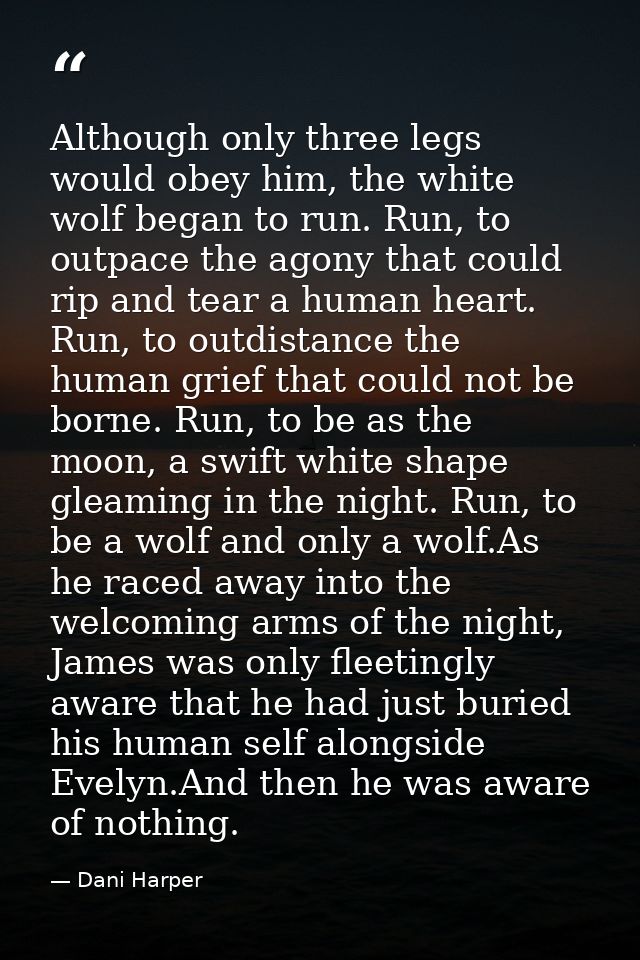 Although only three legs would obey him, the white wolf began to run. Run, to outpace the agony that could rip and tear  — Dani Harper