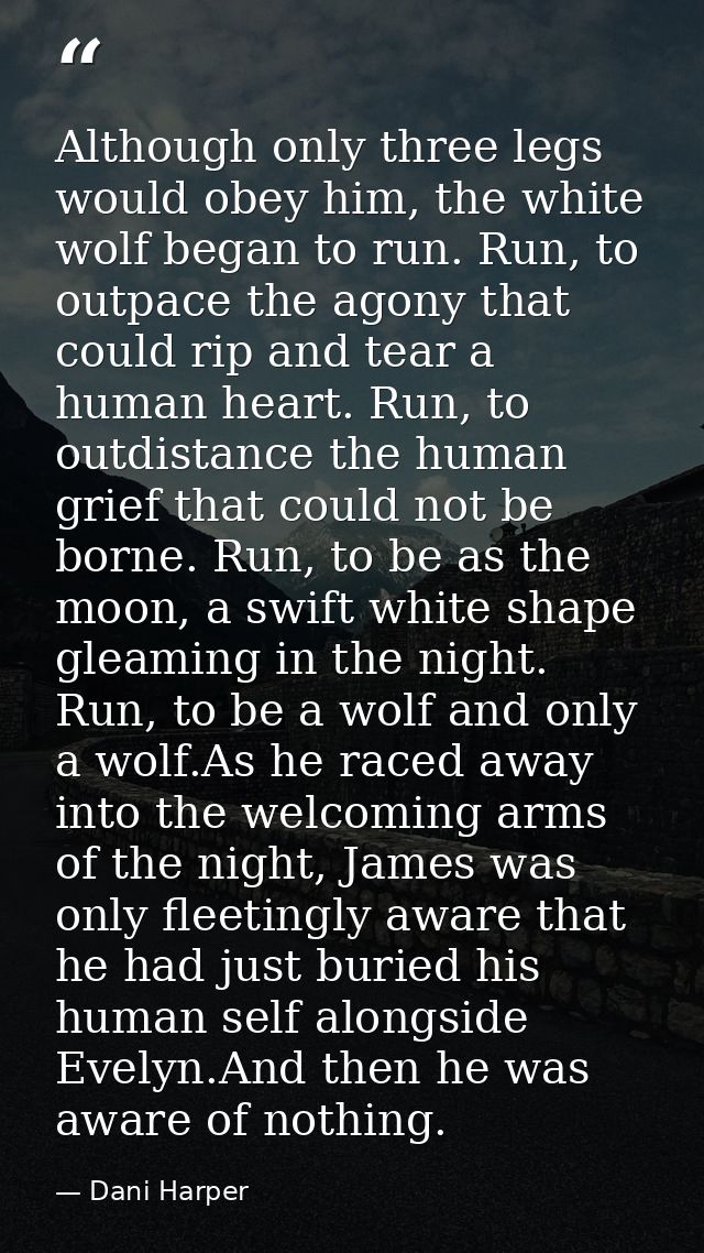 Although only three legs would obey him, the white wolf began to run. Run, to outpace the agony that could rip and tear  — Dani Harper