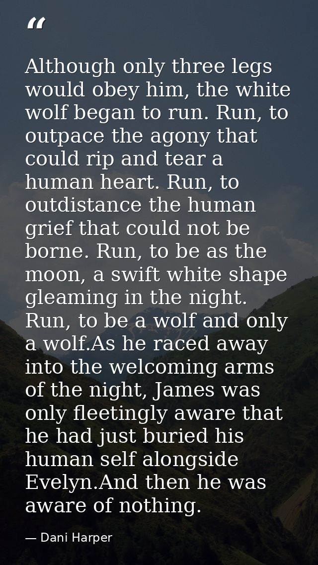 Although only three legs would obey him, the white wolf began to run. Run, to outpace the agony that could rip and tear  — Dani Harper