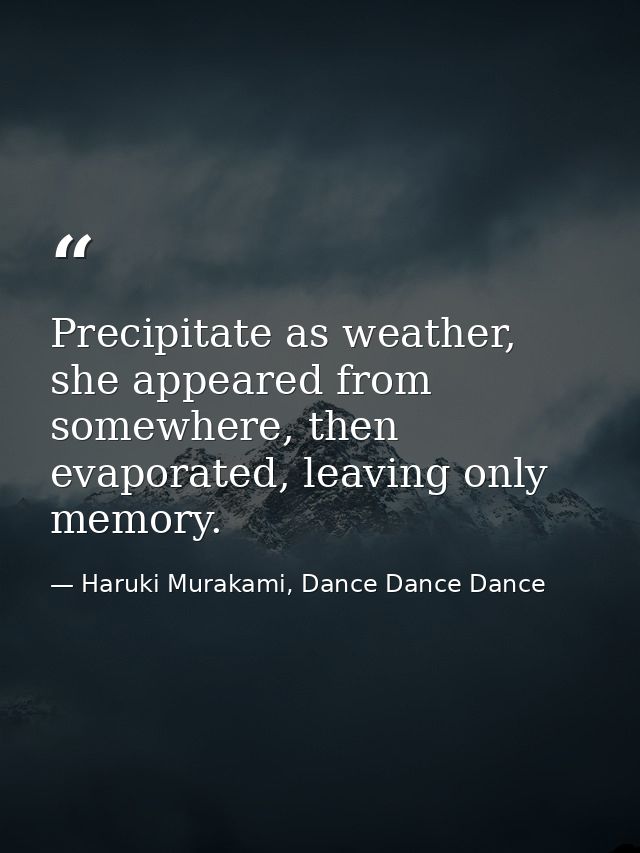 Precipitate as weather, she appeared from somewhere, then evaporated, leaving only memory. — Haruki Murakami, Dance Dance Dance