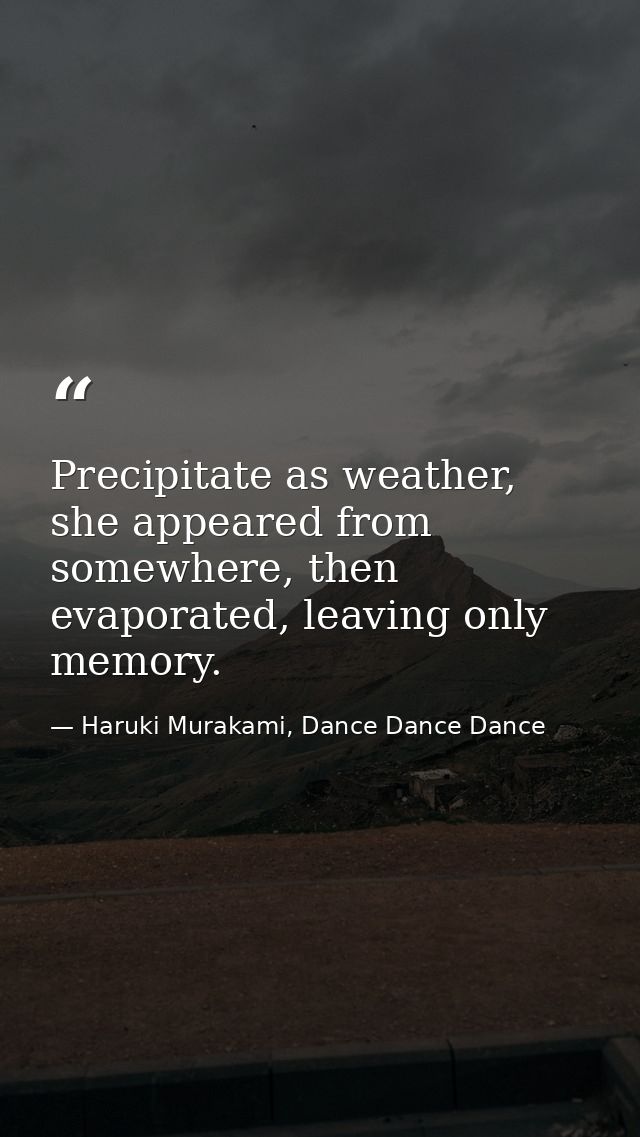 Precipitate as weather, she appeared from somewhere, then evaporated, leaving only memory. — Haruki Murakami, Dance Dance Dance