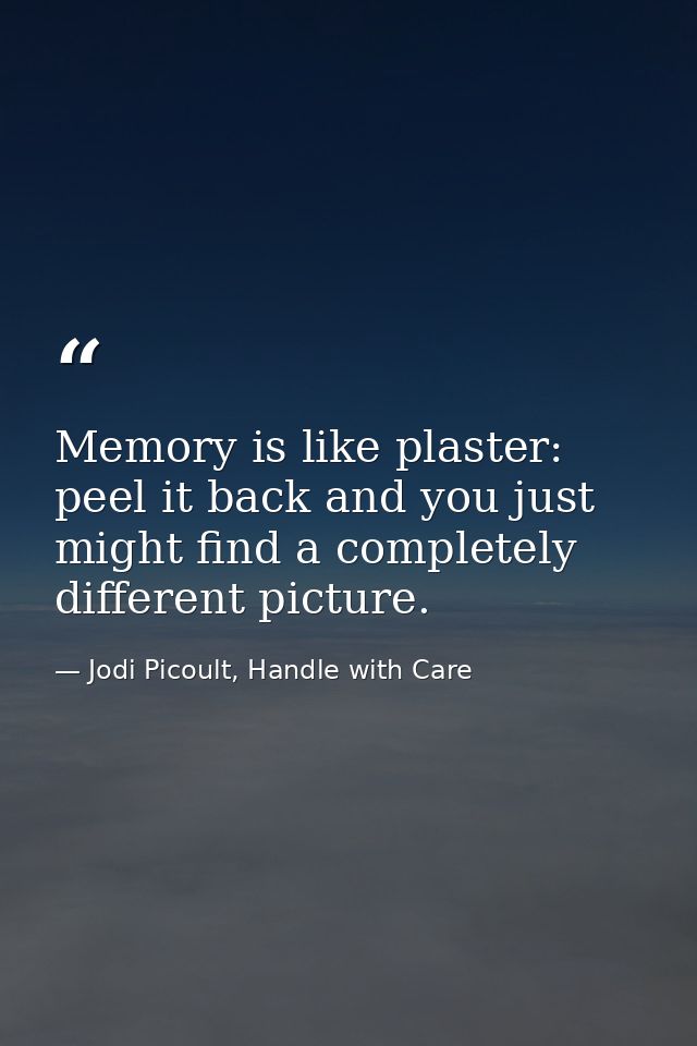 Memory is like plaster: peel it back and you just might find a completely different picture. — Jodi Picoult, Handle with Care