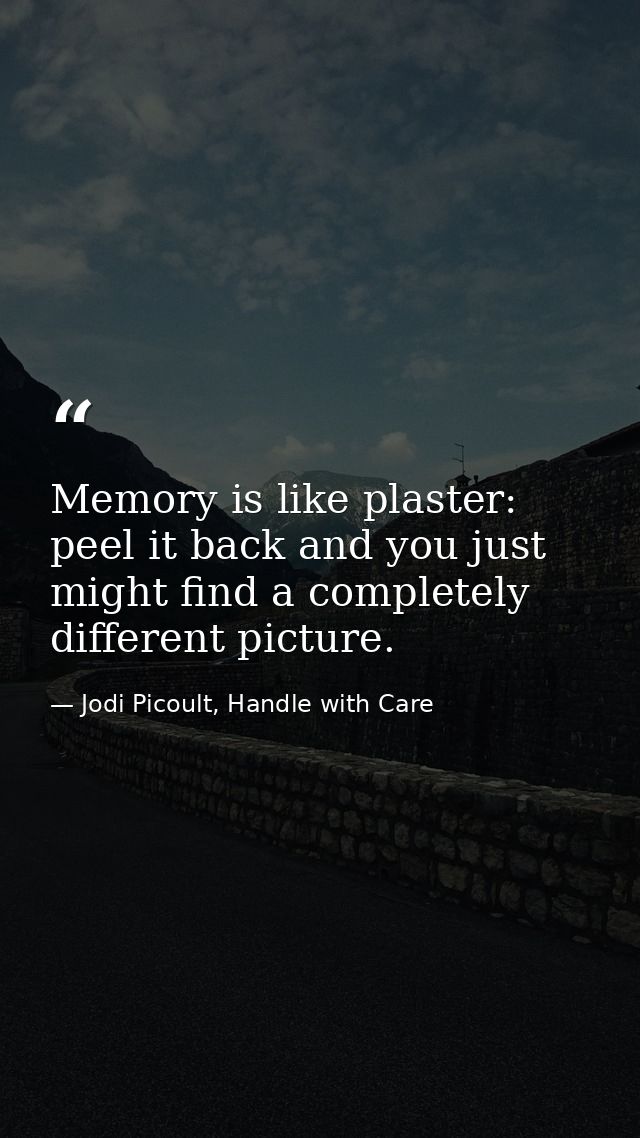 Memory is like plaster: peel it back and you just might find a completely different picture. — Jodi Picoult, Handle with Care