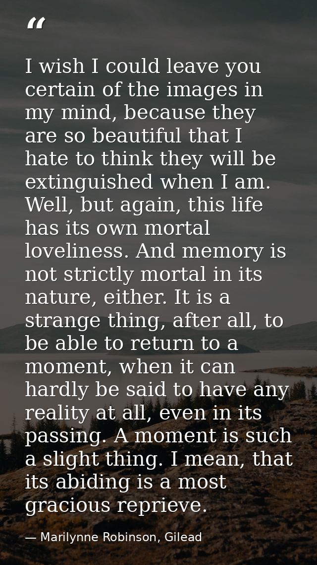 I wish I could leave you certain of the images in my mind, because they are so beautiful that I hate to think they will  — Marilynne Robinson, Gilead