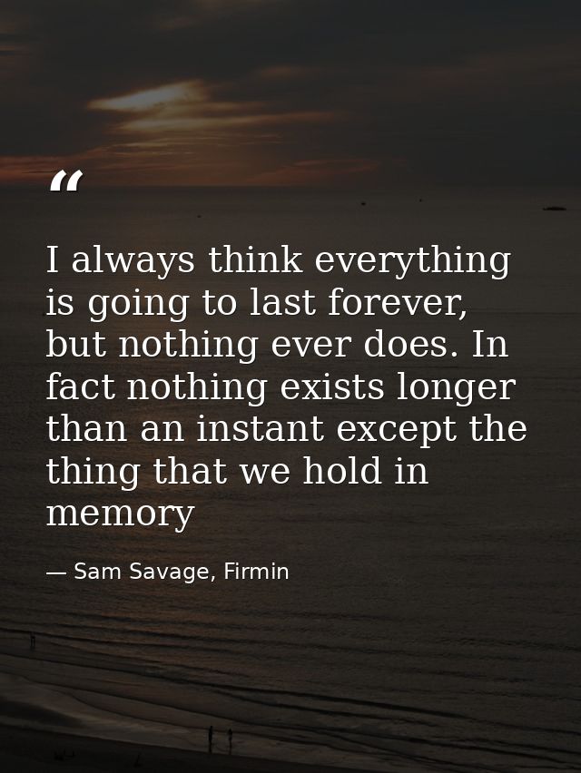 I always think everything is going to last forever, but nothing ever does. In fact nothing exists longer than an instant — Sam Savage, Firmin