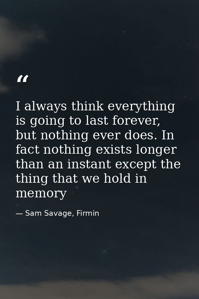 I always think everything is going to last forever, but nothing ever does. In fact nothing exists longer than an instant — Sam Savage, Firmin