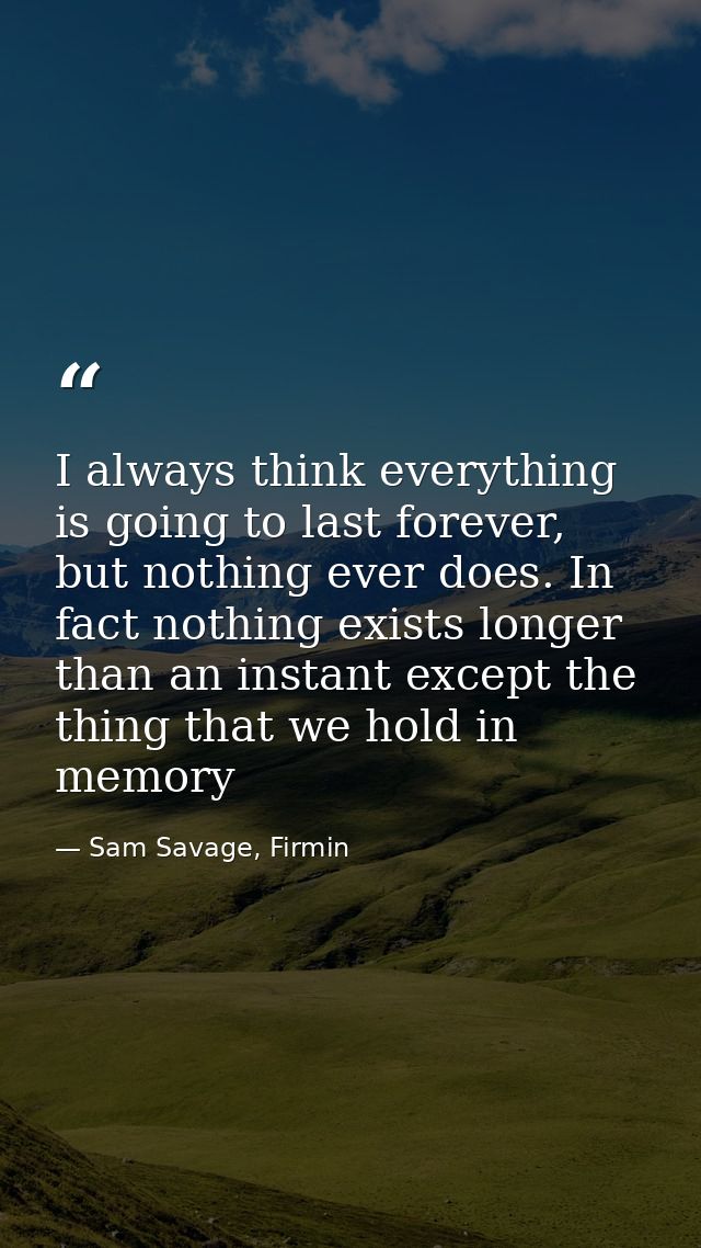 I always think everything is going to last forever, but nothing ever does. In fact nothing exists longer than an instant — Sam Savage, Firmin