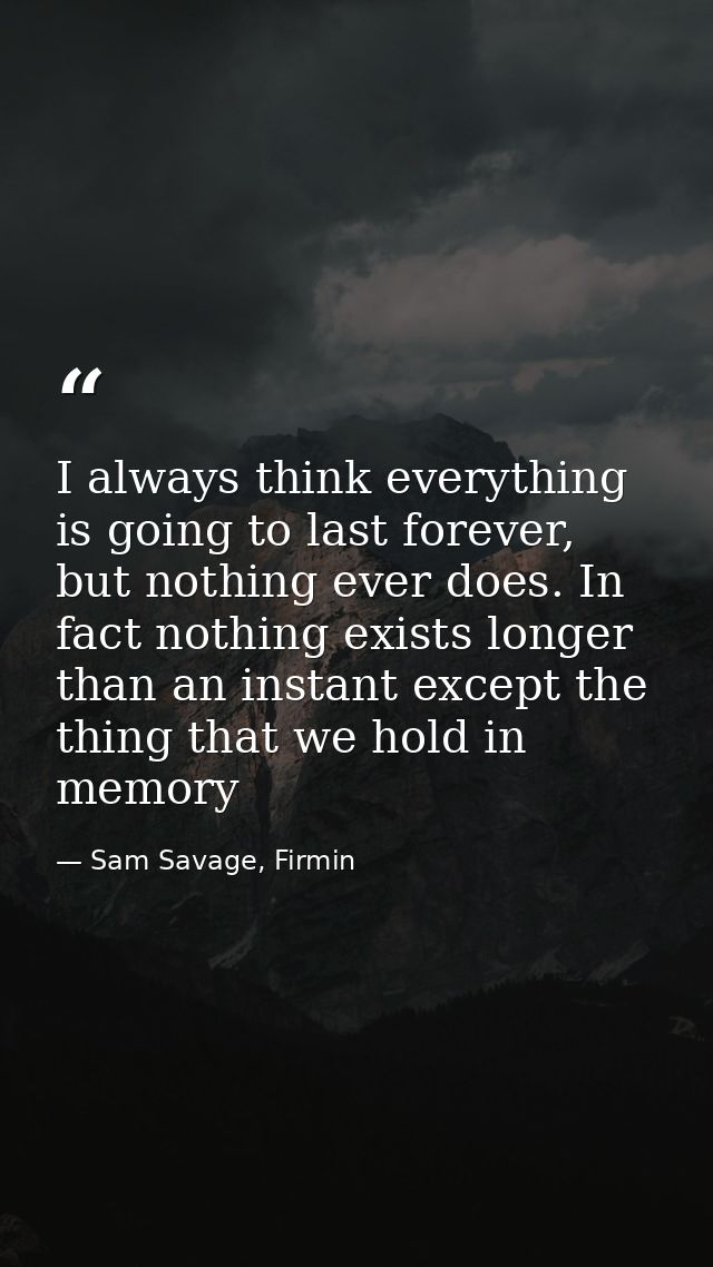 I always think everything is going to last forever, but nothing ever does. In fact nothing exists longer than an instant — Sam Savage, Firmin