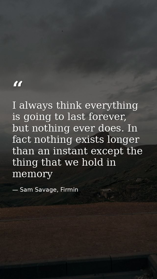 I always think everything is going to last forever, but nothing ever does. In fact nothing exists longer than an instant — Sam Savage, Firmin