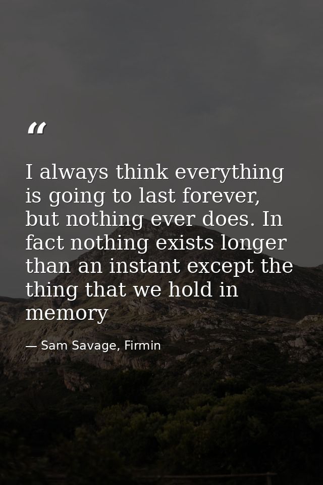 I always think everything is going to last forever, but nothing ever does. In fact nothing exists longer than an instant — Sam Savage, Firmin