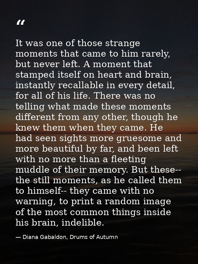 It was one of those strange moments that came to him rarely, but never left. A moment that stamped itself on heart and b — Diana Gabaldon, Drums of Autumn