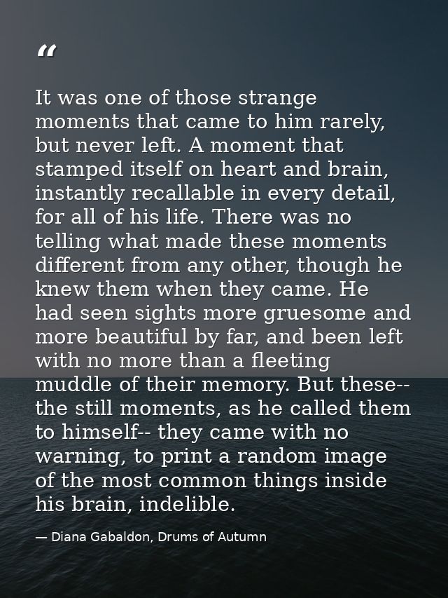 It was one of those strange moments that came to him rarely, but never left. A moment that stamped itself on heart and b — Diana Gabaldon, Drums of Autumn