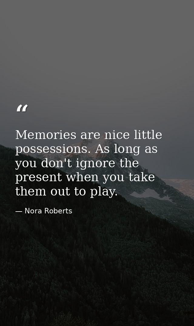 Memories are nice little possessions. As long as you don't ignore the present when you take them out to play. — Nora Roberts