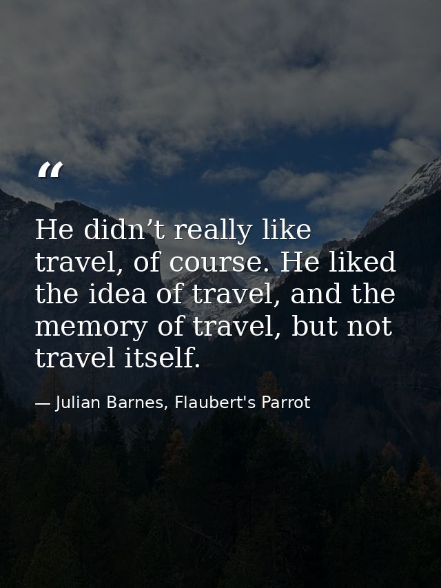He didn’t really like travel, of course. He liked the idea of travel, and the memory of travel, but not travel itself. — Julian Barnes, Flaubert's Parrot
