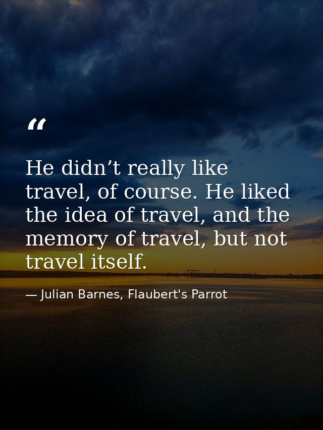 He didn’t really like travel, of course. He liked the idea of travel, and the memory of travel, but not travel itself. — Julian Barnes, Flaubert's Parrot