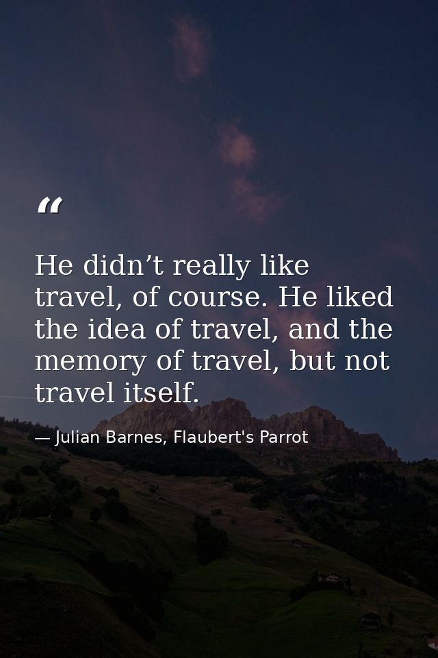 He didn’t really like travel, of course. He liked the idea of travel, and the memory of travel, but not travel itself. — Julian Barnes, Flaubert's Parrot