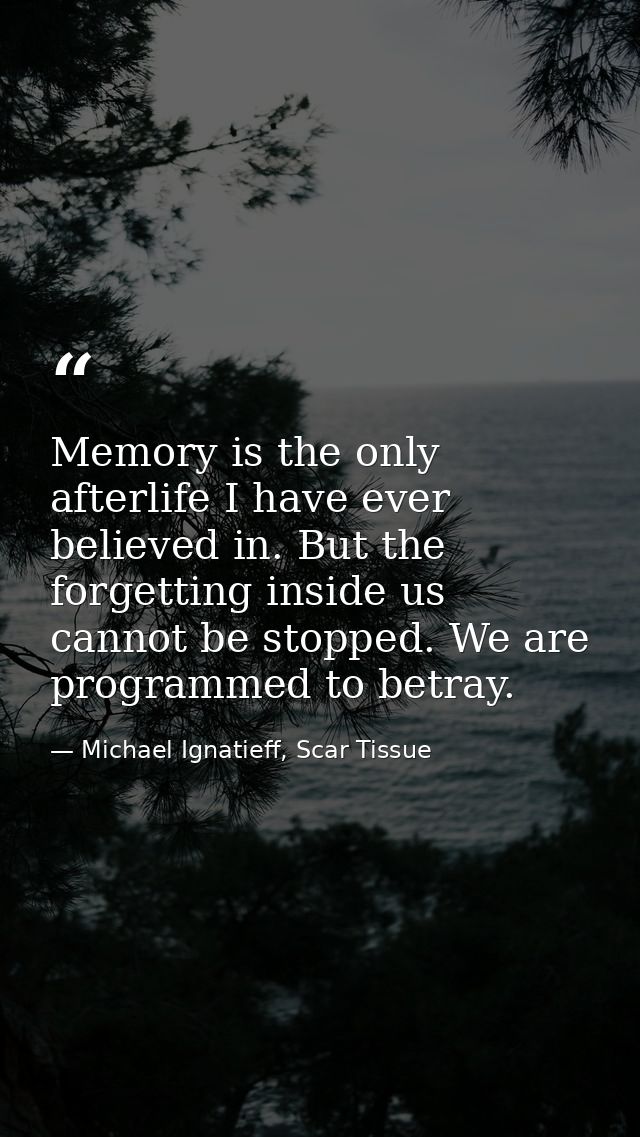 Memory is the only afterlife I have ever believed in. But the forgetting inside us cannot be stopped. We are programmed  — Michael Ignatieff, Scar Tissue