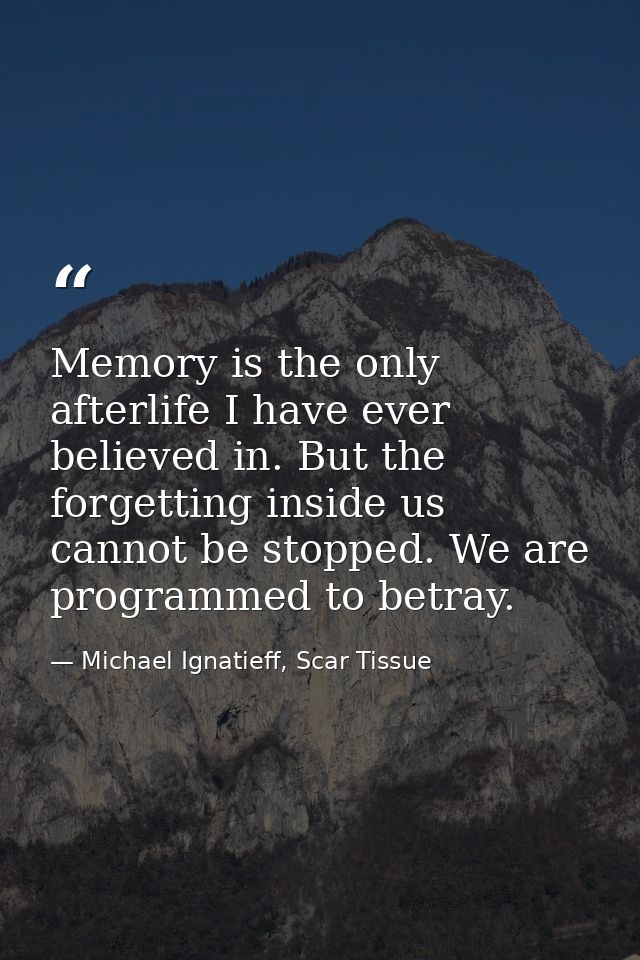 Memory is the only afterlife I have ever believed in. But the forgetting inside us cannot be stopped. We are programmed  — Michael Ignatieff, Scar Tissue