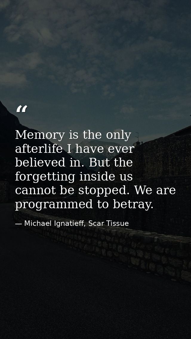 Memory is the only afterlife I have ever believed in. But the forgetting inside us cannot be stopped. We are programmed  — Michael Ignatieff, Scar Tissue