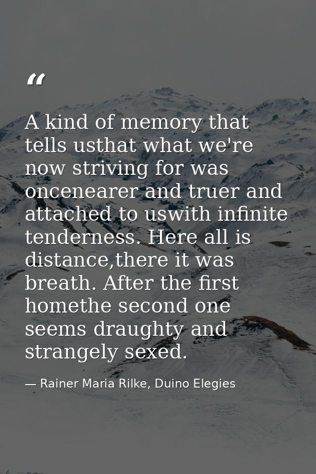 A kind of memory that tells usthat what we're now striving for was oncenearer and truer and attached to uswith infinite  — Rainer Maria Rilke, Duino Elegies