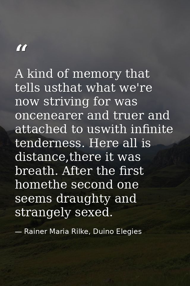 A kind of memory that tells usthat what we're now striving for was oncenearer and truer and attached to uswith infinite  — Rainer Maria Rilke, Duino Elegies
