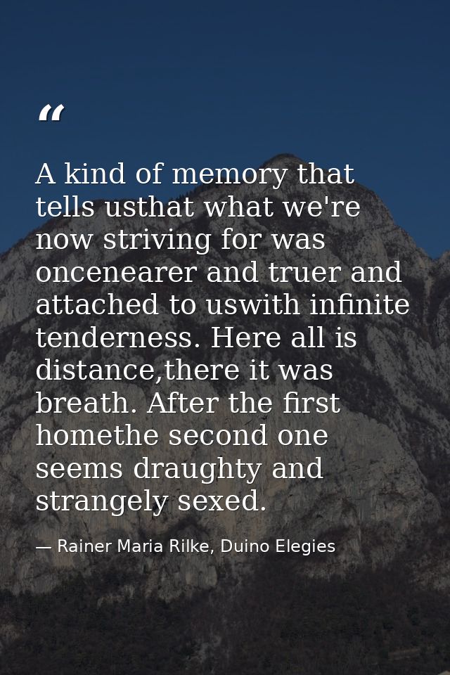 A kind of memory that tells usthat what we're now striving for was oncenearer and truer and attached to uswith infinite  — Rainer Maria Rilke, Duino Elegies