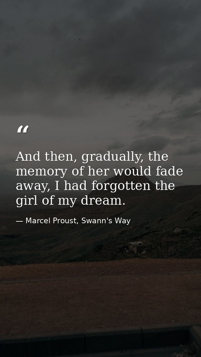 And then, gradually, the memory of her would fade away, I had forgotten the girl of my dream. — Marcel Proust, Swann's Way