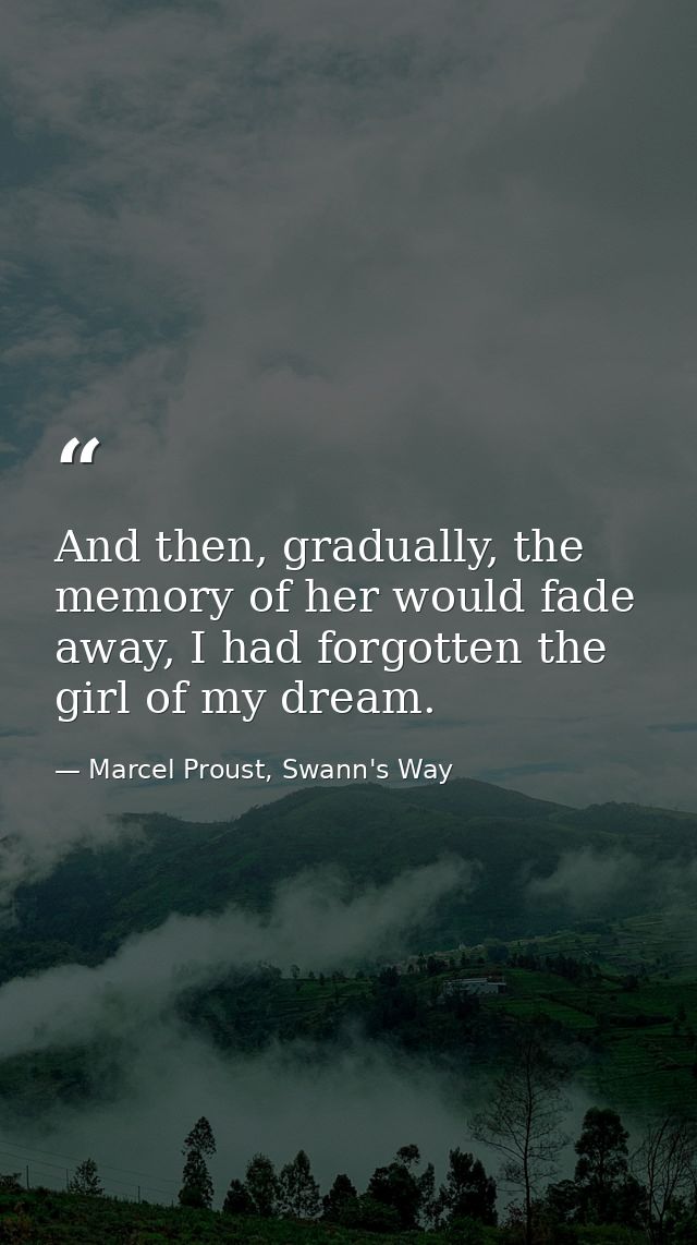 And then, gradually, the memory of her would fade away, I had forgotten the girl of my dream. — Marcel Proust, Swann's Way